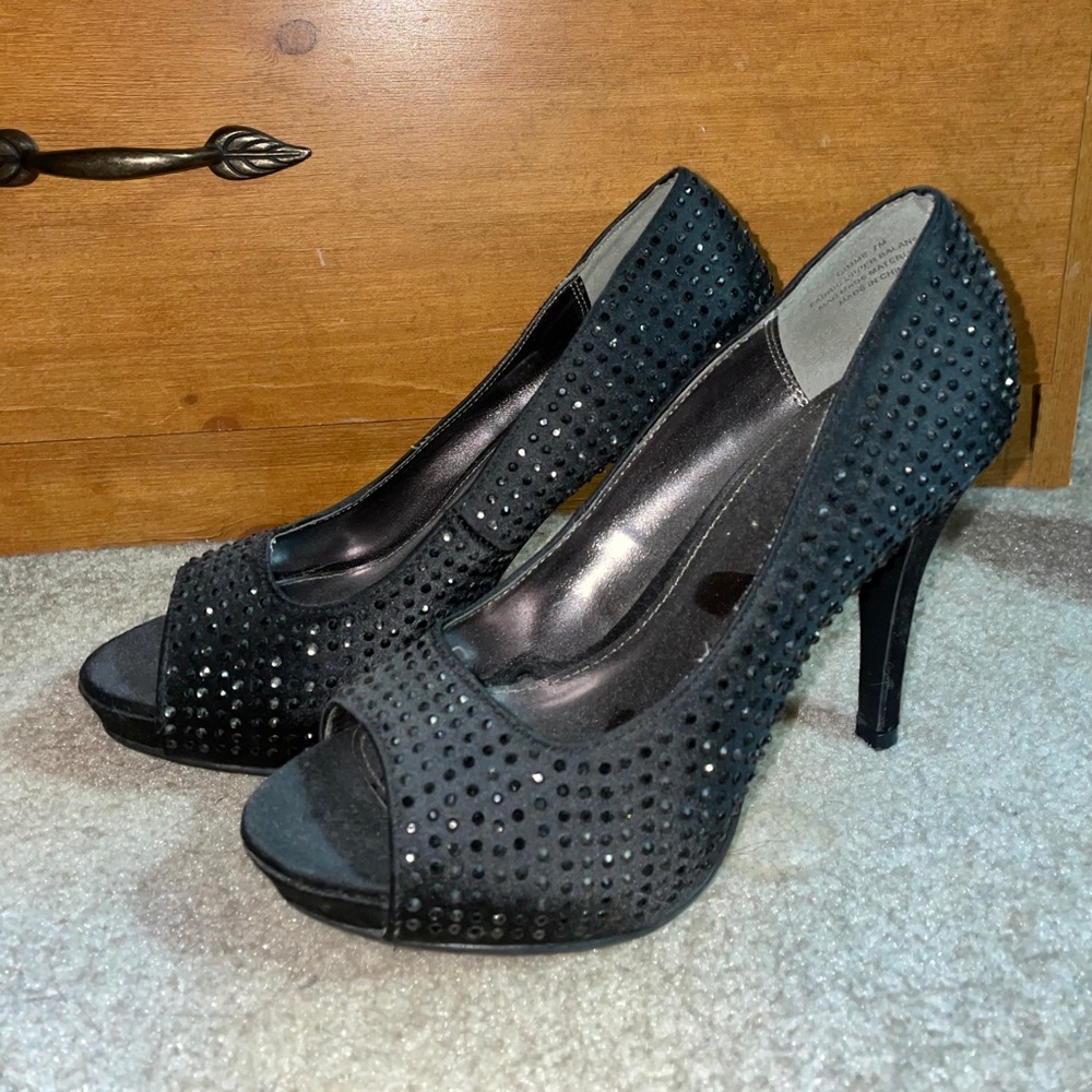 Rampage | Black Rhinestone Heels